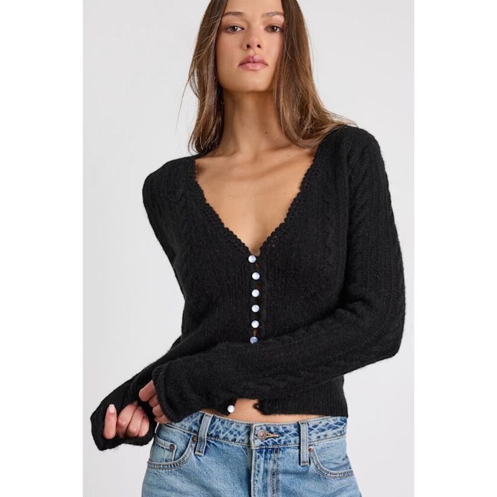 Lulus Callisto Black Cable Knit Button-front Cardigan - Size XS